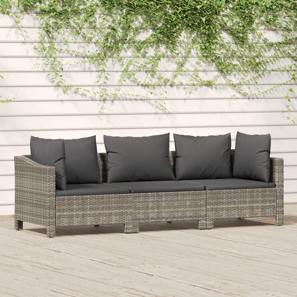 Set Mobilier De Grădină Cu Perne, 3 Piese, Gri, Poliratan