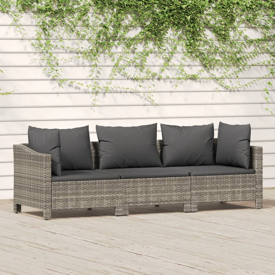Set Mobilier De Grădină Cu Perne, 3 Piese, Gri, Poliratan