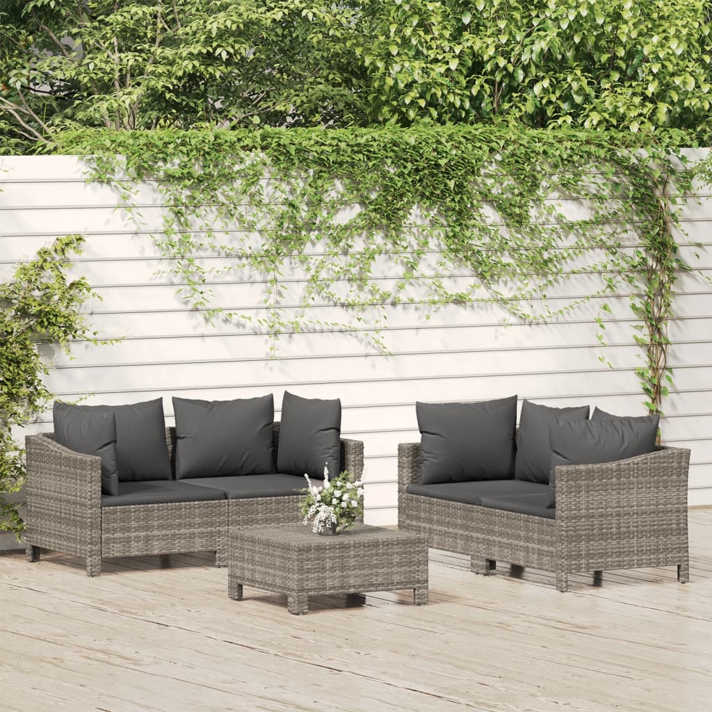 Set Mobilier De Grădină Cu Perne, 6 Piese, Gri, Poliratan