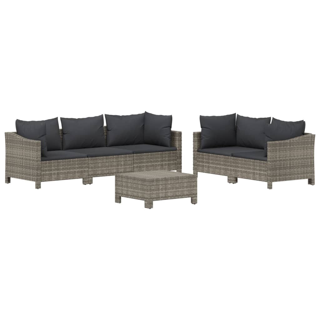 Set Mobilier De Grădină Cu Perne, 6 Piese, Gri, Poliratan