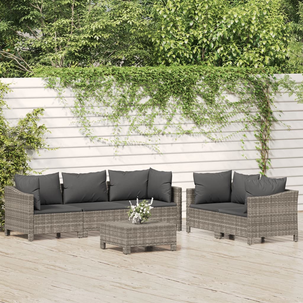 Set Mobilier De Grădină Cu Perne, 6 Piese, Gri, Poliratan