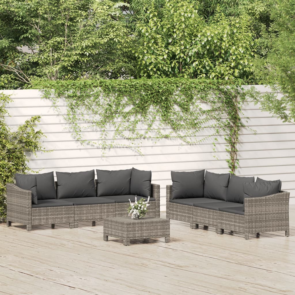 Set Mobilier De Grădină Cu Perne, 6 Piese, Gri, Poliratan