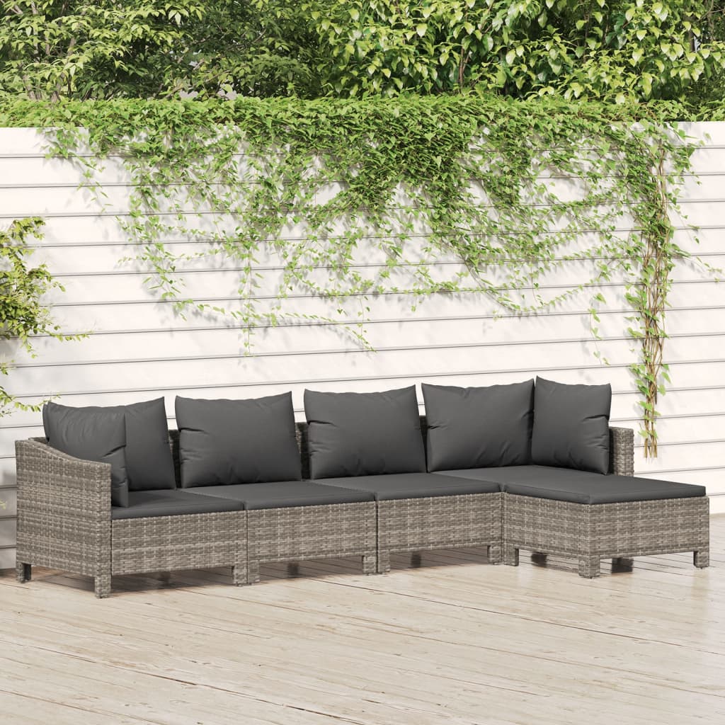 Set Mobilier De Grădină Cu Perne, 6 Piese, Gri, Poliratan