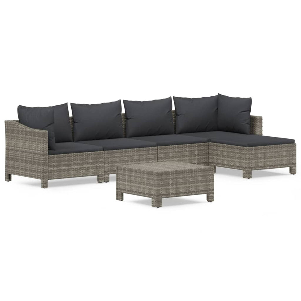 Set Mobilier De Grădină Cu Perne, 6 Piese, Gri, Poliratan