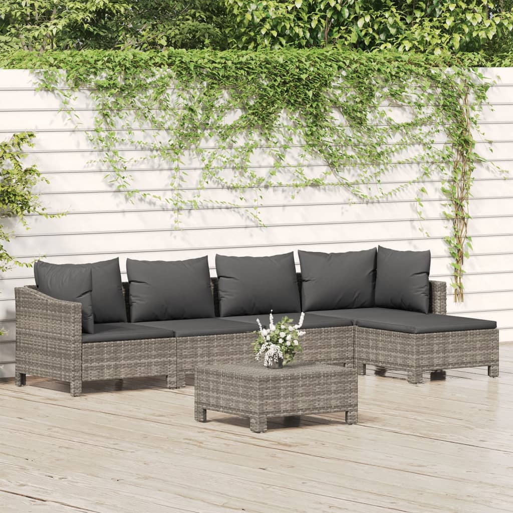 Set Mobilier De Grădină Cu Perne, 6 Piese, Gri, Poliratan