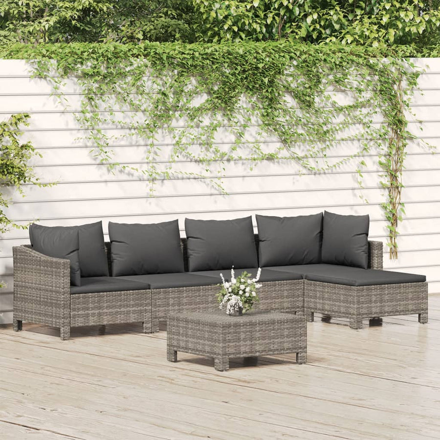 Set Mobilier De Grădină Cu Perne, 6 Piese, Gri, Poliratan