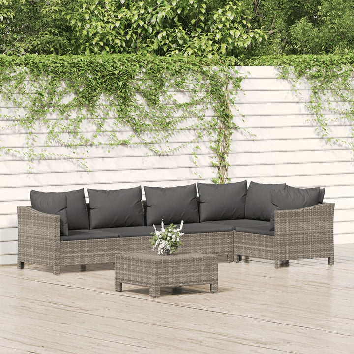 Set Mobilier De Grădină Cu Perne, 7 Piese, Gri, Poliratan