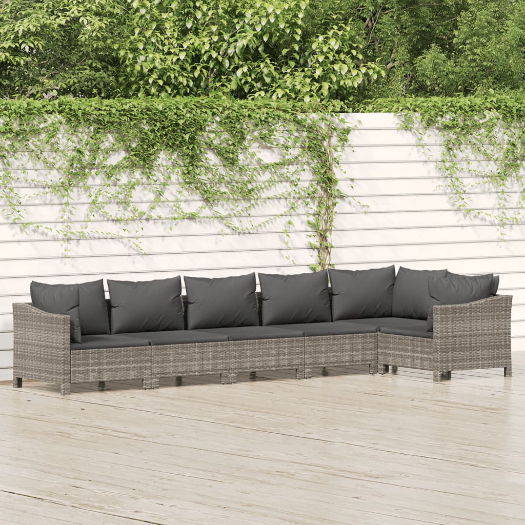 Set Mobilier De Grădină Cu Perne, 7 Piese, Gri, Poliratan