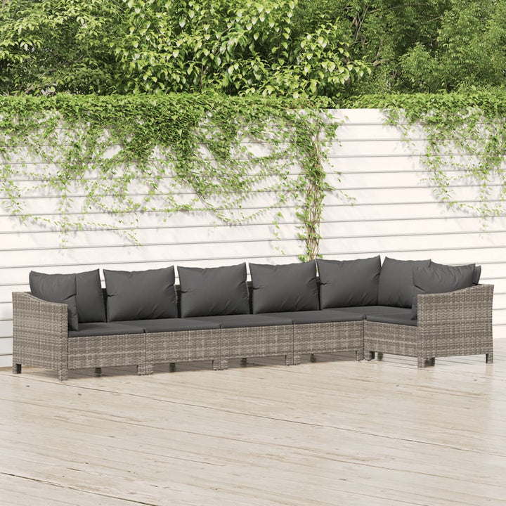 Set Mobilier De Grădină Cu Perne, 7 Piese, Gri, Poliratan