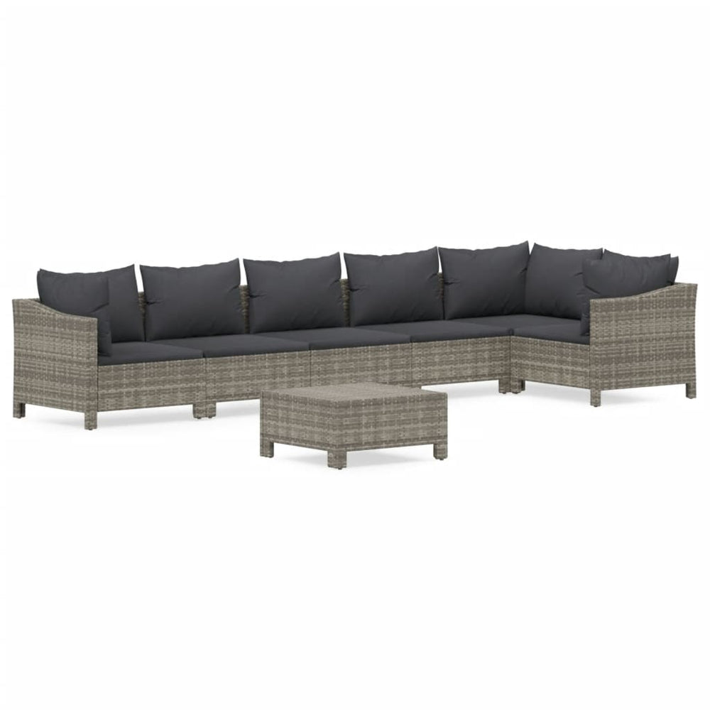 Set Mobilier De Grădină Cu Perne, 7 Piese, Gri, Poliratan