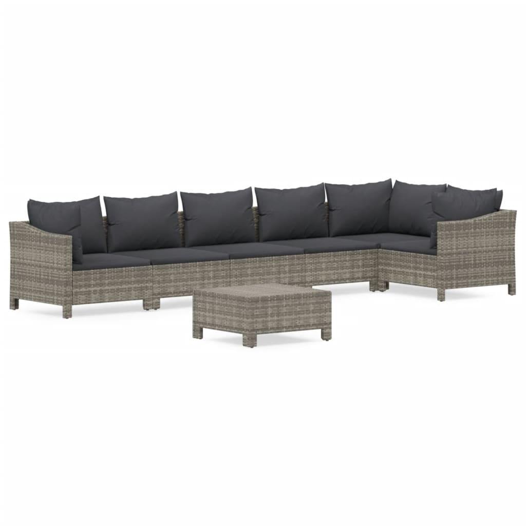 Set Mobilier De Grădină Cu Perne, 7 Piese, Gri, Poliratan