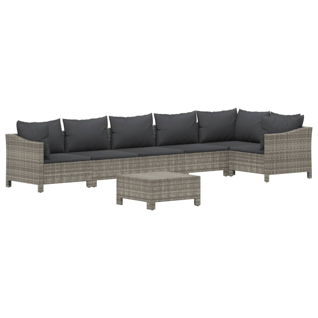 Set Mobilier De Grădină Cu Perne, 7 Piese, Gri, Poliratan