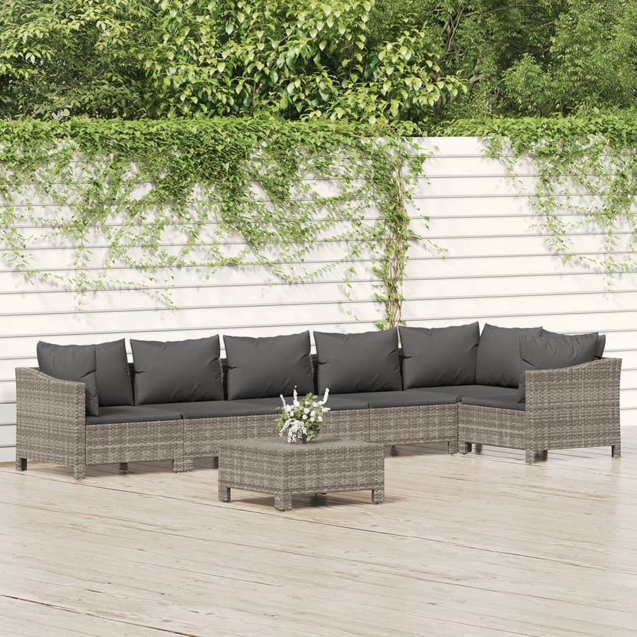 Set Mobilier De Grădină Cu Perne, 7 Piese, Gri, Poliratan