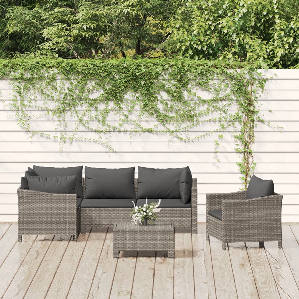Set Mobilier De Grădină Cu Perne, 8 Piese, Gri, Poliratan