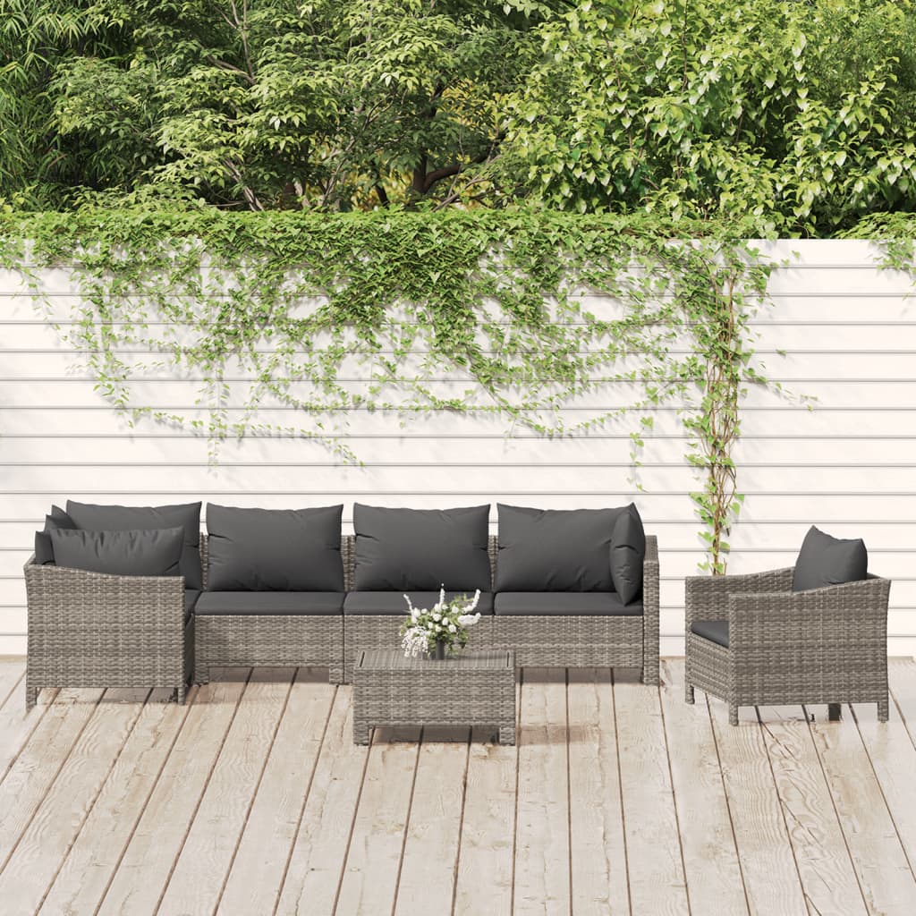 Set Mobilier De Grădină Cu Perne, 8 Piese, Gri, Poliratan