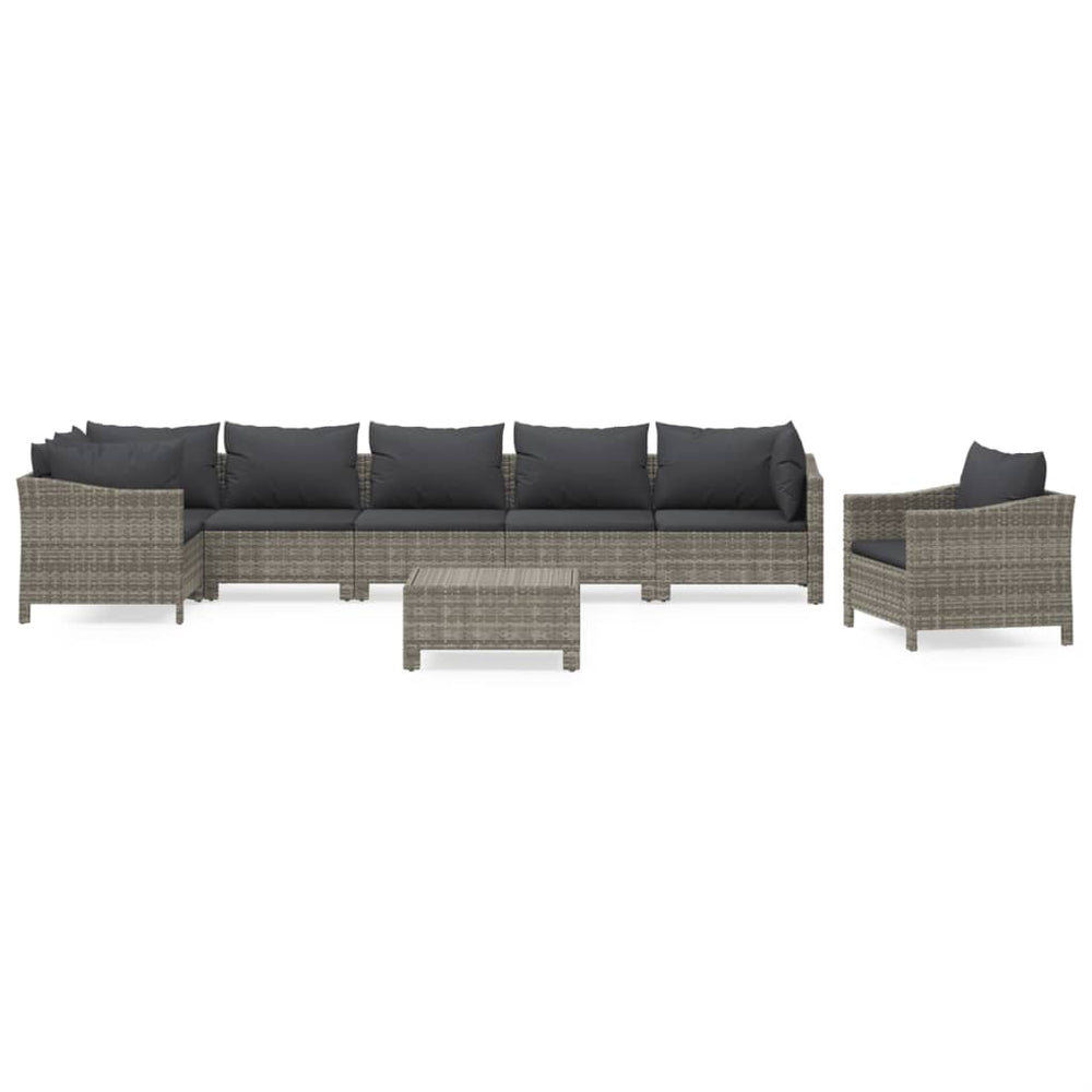 Set Mobilier De Grădină Cu Perne, 8 Piese, Gri, Poliratan