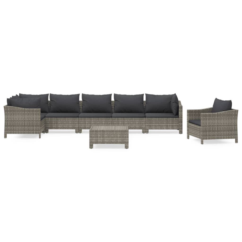 Set Mobilier De Grădină Cu Perne, 8 Piese, Gri, Poliratan