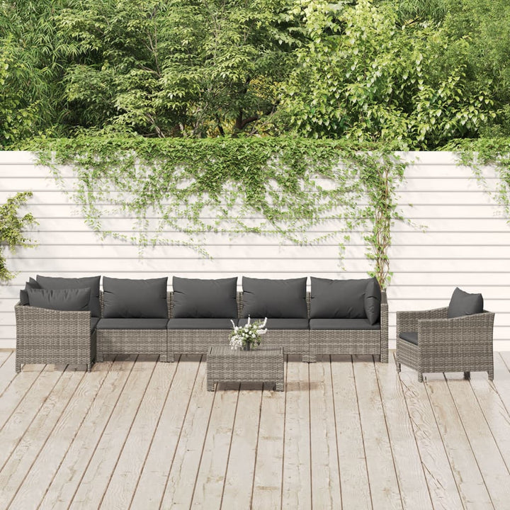 Set Mobilier De Grădină Cu Perne, 8 Piese, Gri, Poliratan