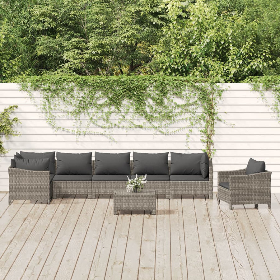 Set Mobilier De Grădină Cu Perne, 8 Piese, Gri, Poliratan