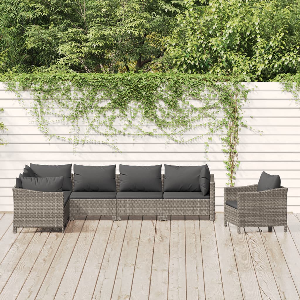 Set Mobilier De Grădină Cu Perne, 7 Piese, Gri, Poliratan