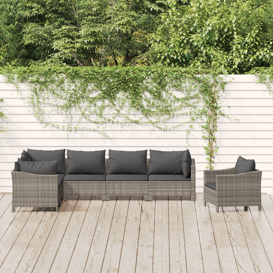 Set Mobilier De Grădină Cu Perne, 7 Piese, Gri, Poliratan