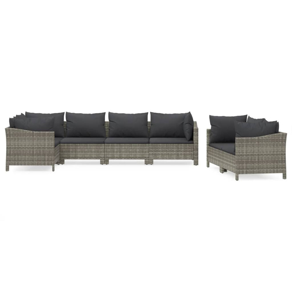 Set Mobilier De Grădină Cu Perne, 7 Piese, Gri, Poliratan
