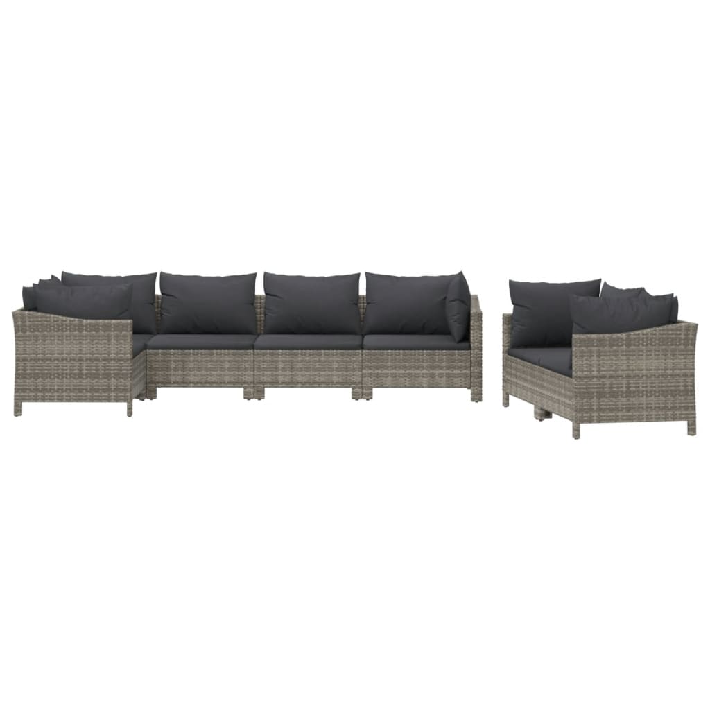 Set Mobilier De Grădină Cu Perne, 7 Piese, Gri, Poliratan