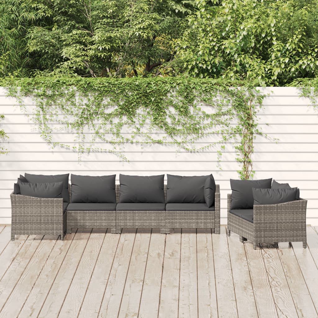Set Mobilier De Grădină Cu Perne, 7 Piese, Gri, Poliratan