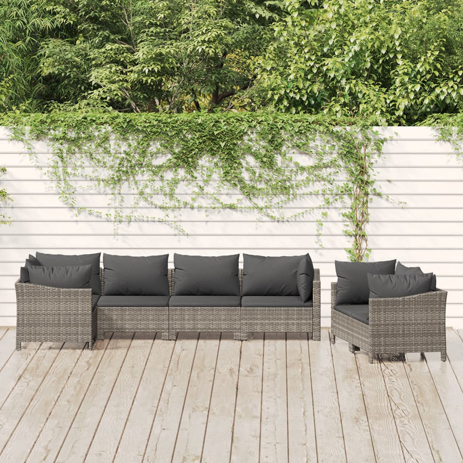 Set Mobilier De Grădină Cu Perne, 7 Piese, Gri, Poliratan