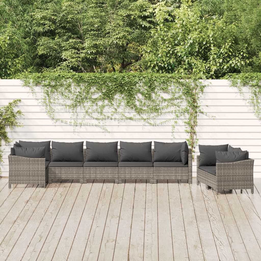 Set Mobilier De Grădină Cu Perne, 7 Piese, Gri, Poliratan