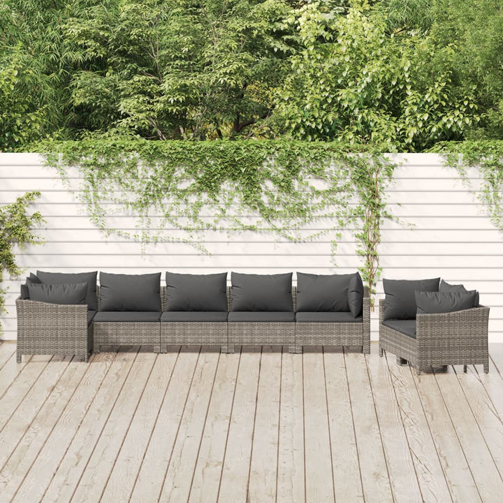 Set Mobilier De Grădină Cu Perne, 7 Piese, Gri, Poliratan