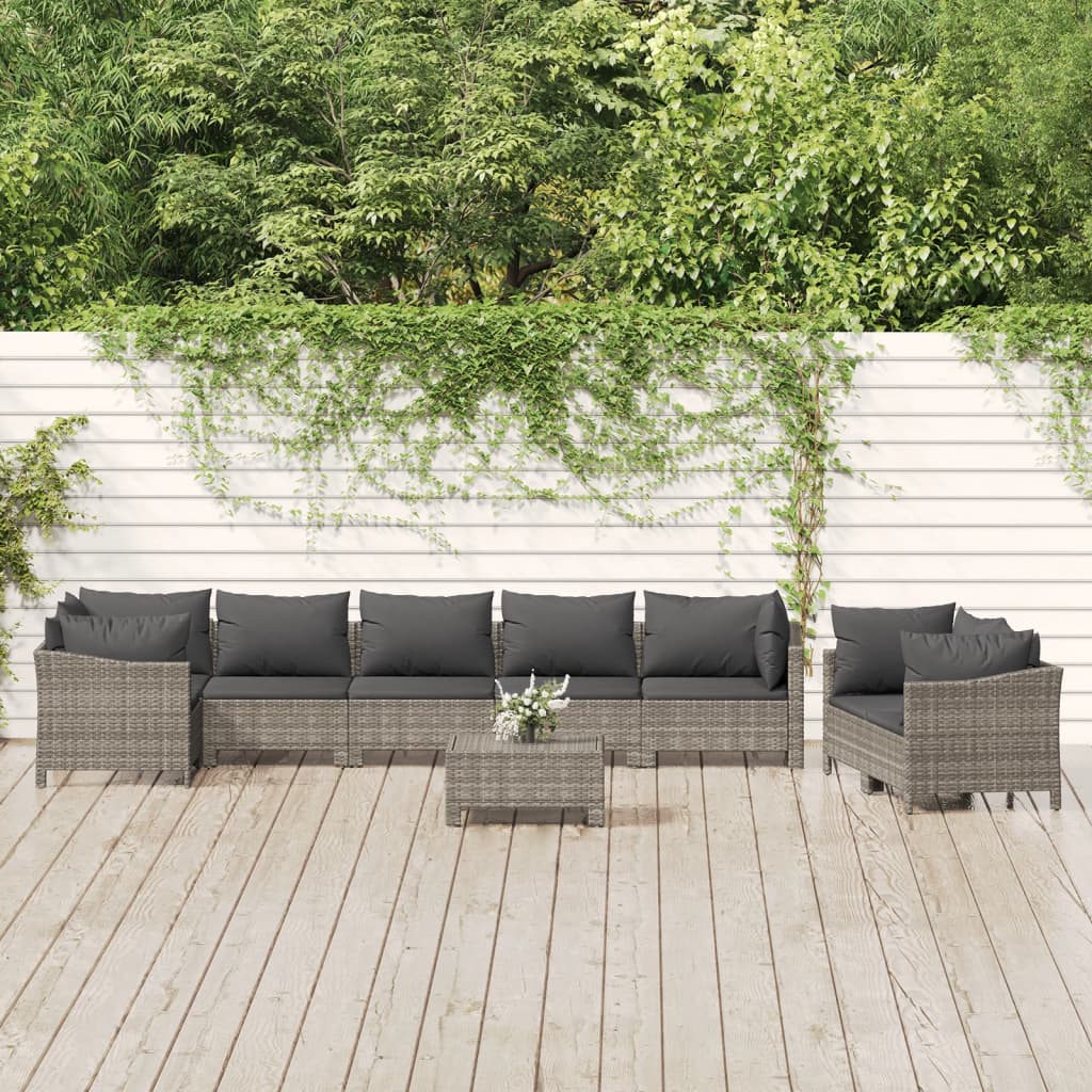 Set Mobilier De Grădină Cu Perne, 7 Piese, Gri, Poliratan