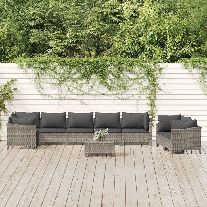 Set Mobilier De Grădină Cu Perne, 7 Piese, Gri, Poliratan