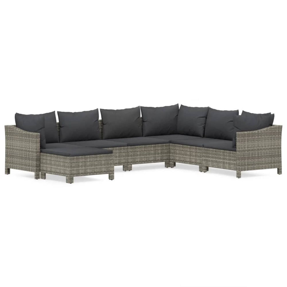Set Mobilier De Grădină Cu Perne, 7 Piese, Gri, Poliratan