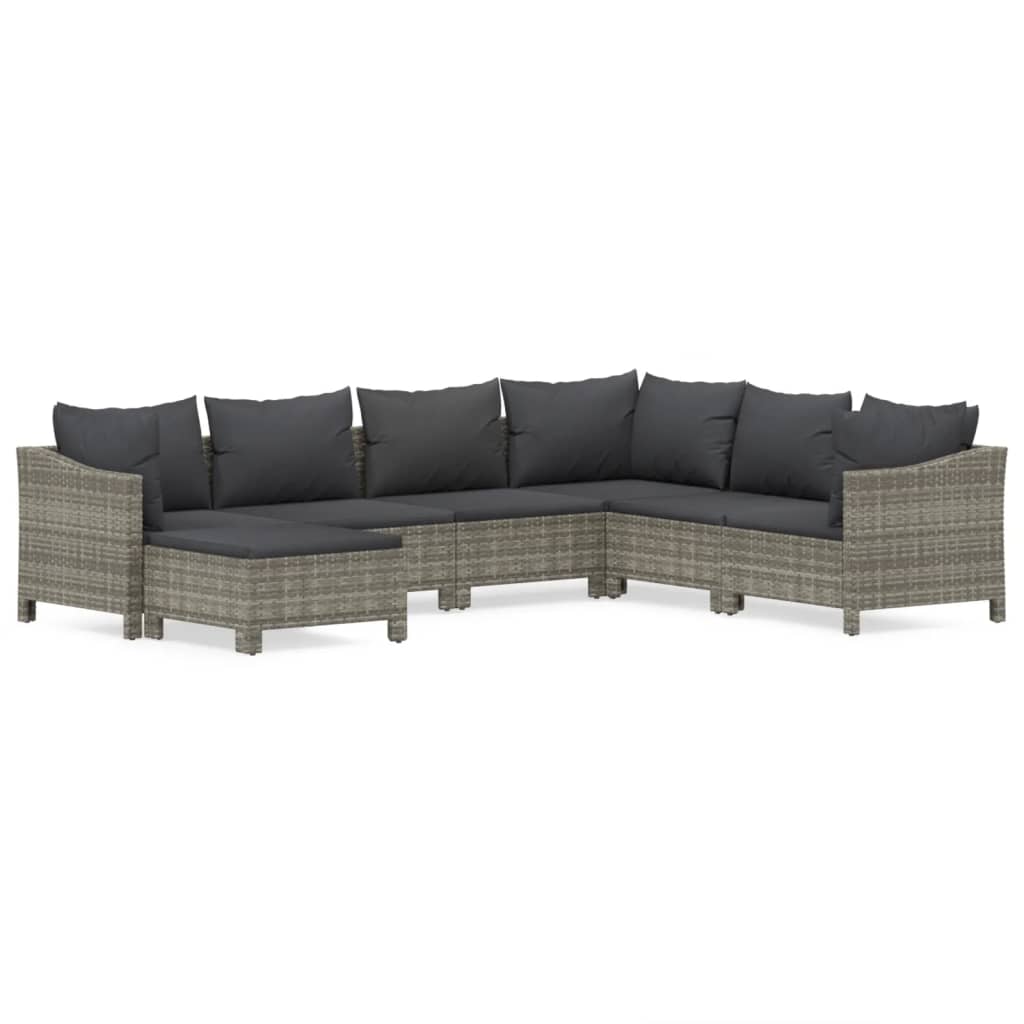 Set Mobilier De Grădină Cu Perne, 7 Piese, Gri, Poliratan