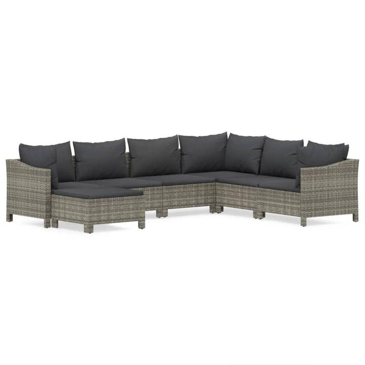 Set Mobilier De Grădină Cu Perne, 7 Piese, Gri, Poliratan