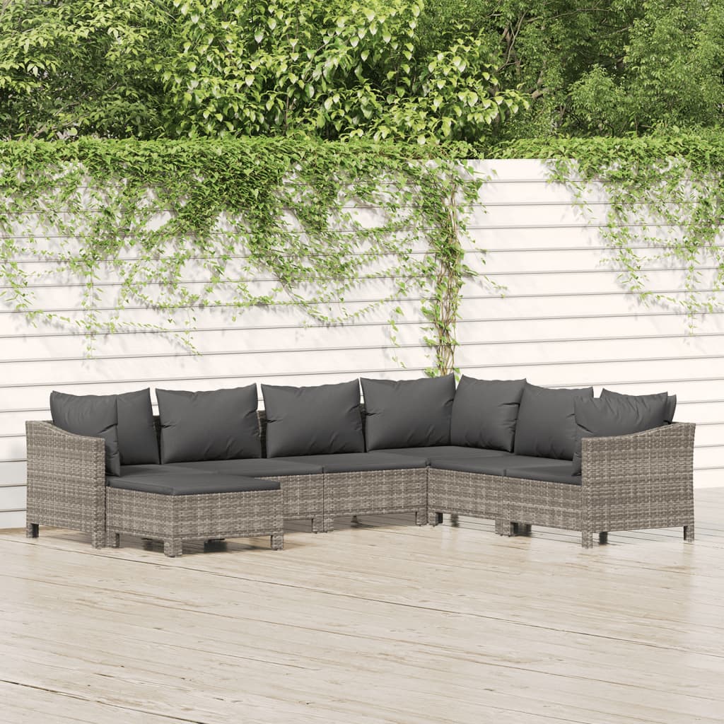 Set Mobilier De Grădină Cu Perne, 7 Piese, Gri, Poliratan