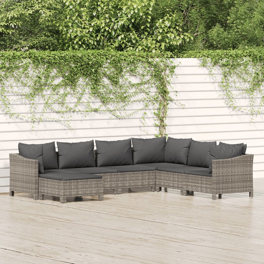 Set Mobilier De Grădină Cu Perne, 7 Piese, Gri, Poliratan