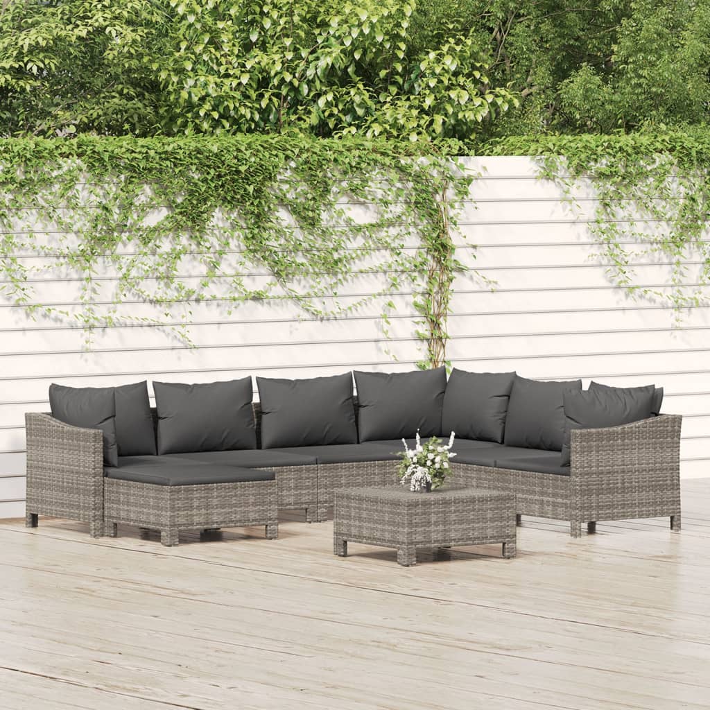 Set Mobilier De Grădină Cu Perne, 7 Piese, Gri, Poliratan