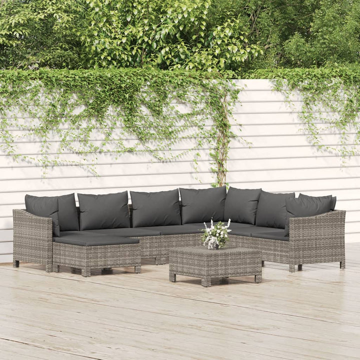 Set Mobilier De Grădină Cu Perne, 7 Piese, Gri, Poliratan
