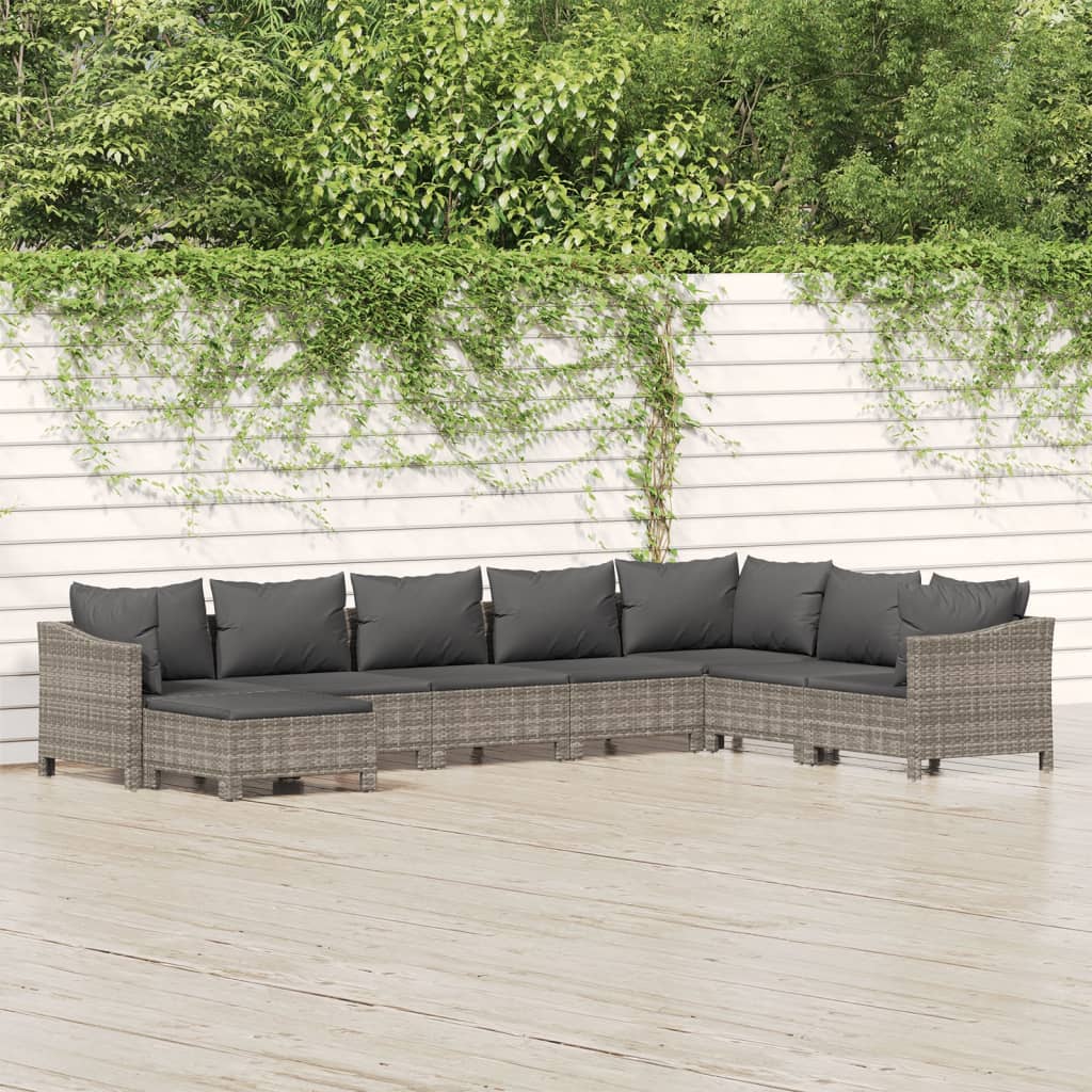 Set Mobilier De Grădină Cu Perne, 7 Piese, Gri, Poliratan
