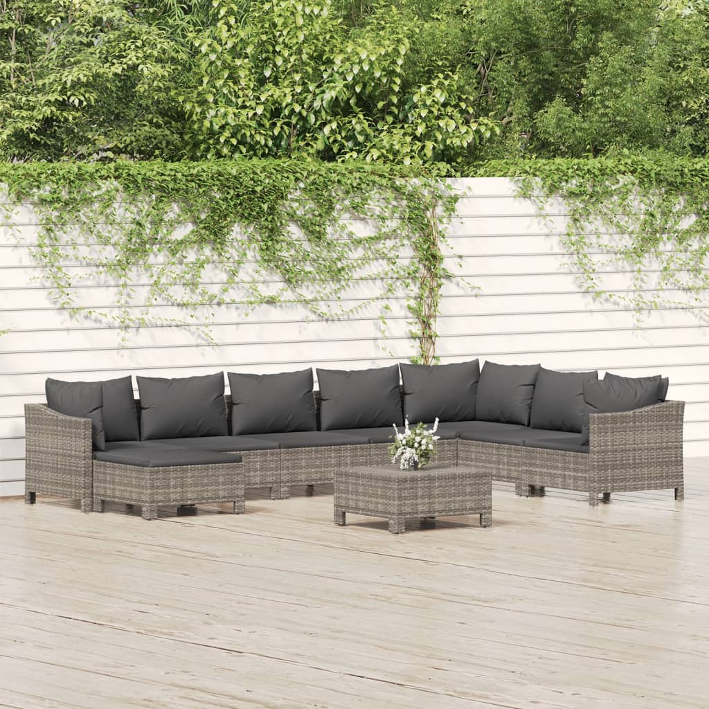 Set Mobilier De Grădină Cu Perne, 7 Piese, Gri, Poliratan