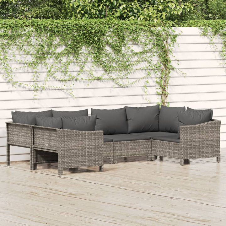 Set Mobilier De Grădină Cu Perne, 8 Piese, Gri, Poliratan