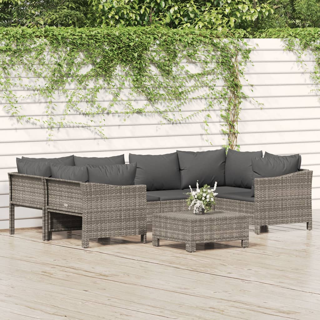 Set Mobilier De Grădină Cu Perne, 8 Piese, Gri, Poliratan