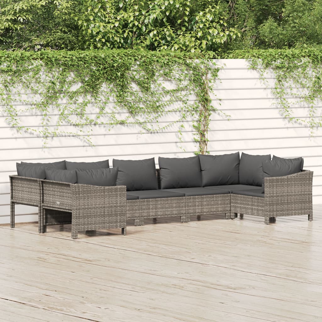 Set Mobilier De Grădină Cu Perne, 8 Piese, Gri, Poliratan