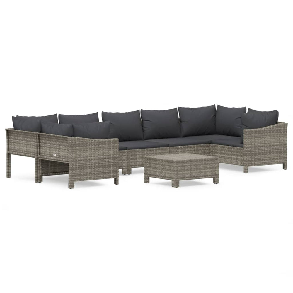Set Mobilier De Grădină Cu Perne, 8 Piese, Gri, Poliratan