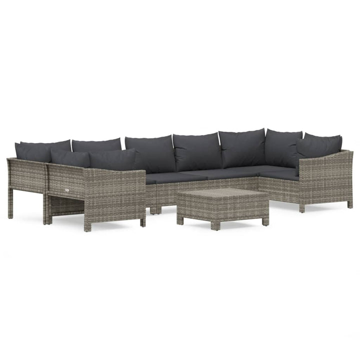 Set Mobilier De Grădină Cu Perne, 8 Piese, Gri, Poliratan
