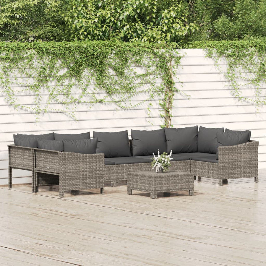 Set Mobilier De Grădină Cu Perne, 8 Piese, Gri, Poliratan