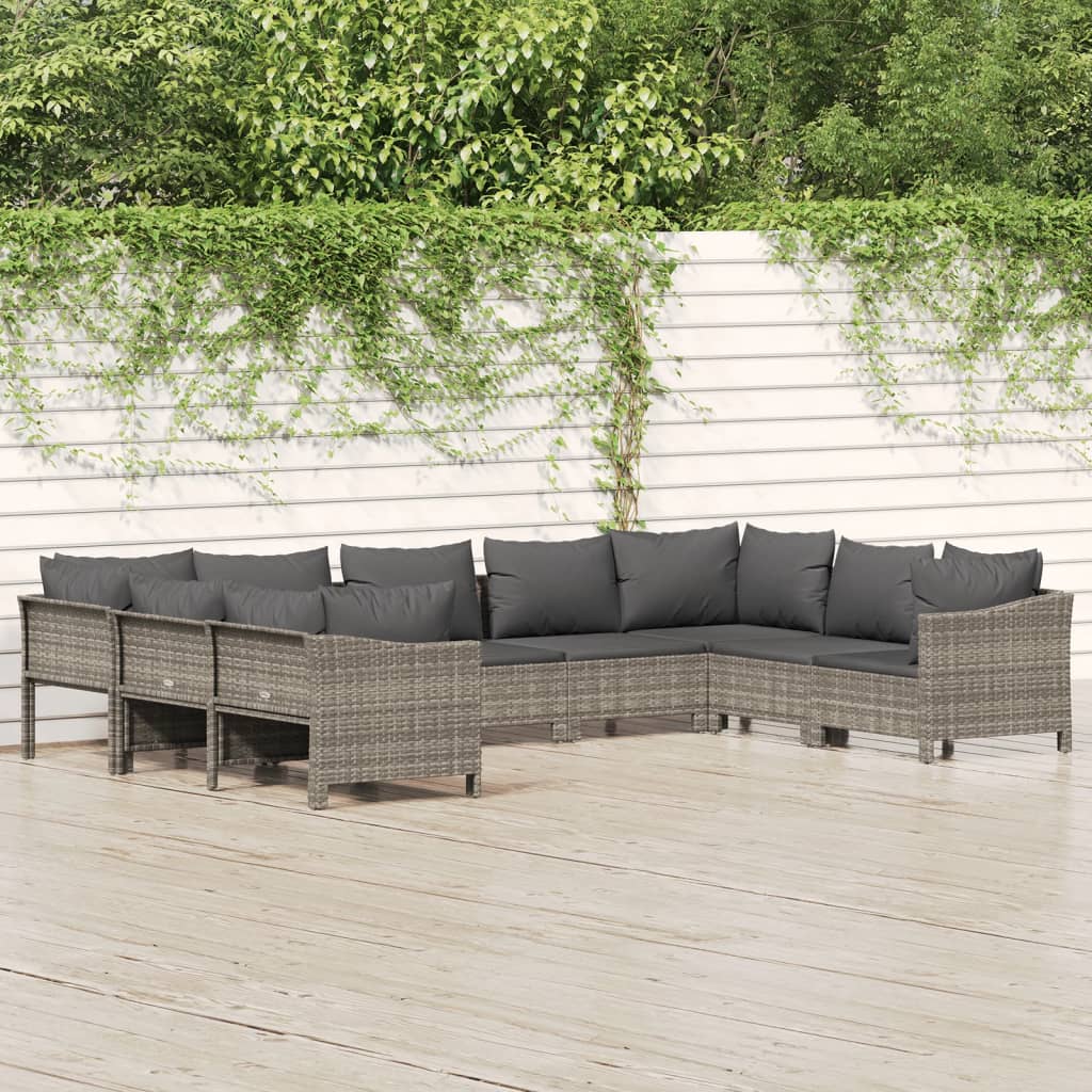 Set Mobilier De Grădină Cu Perne, 10 Piese, Gri, Poliratan