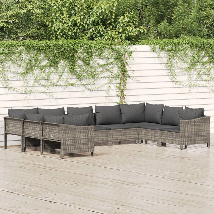 Set Mobilier De Grădină Cu Perne, 10 Piese, Gri, Poliratan